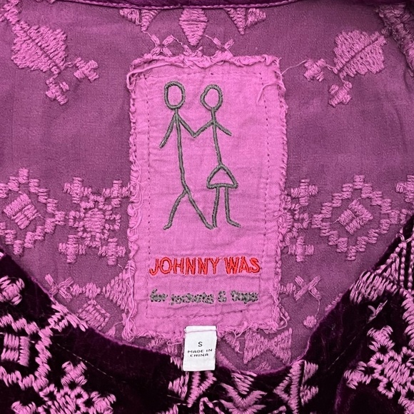 Johnny Was Boatneck Embroidered Velvet Rayon Silk-Blend Purple Tunic Top Size S - Picture 7 of 9